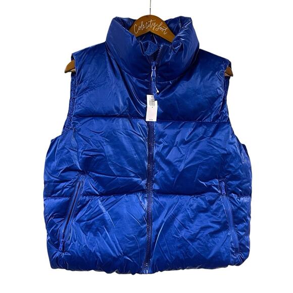 Old Navy Blue Shiny Puffer Vest Medium Full Zip NWT - Picture 1 of 7